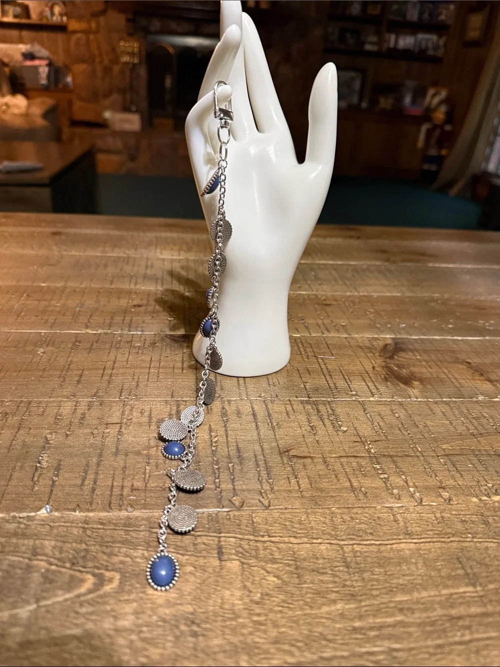 Silver-tone Blue Stone Dangle keychain